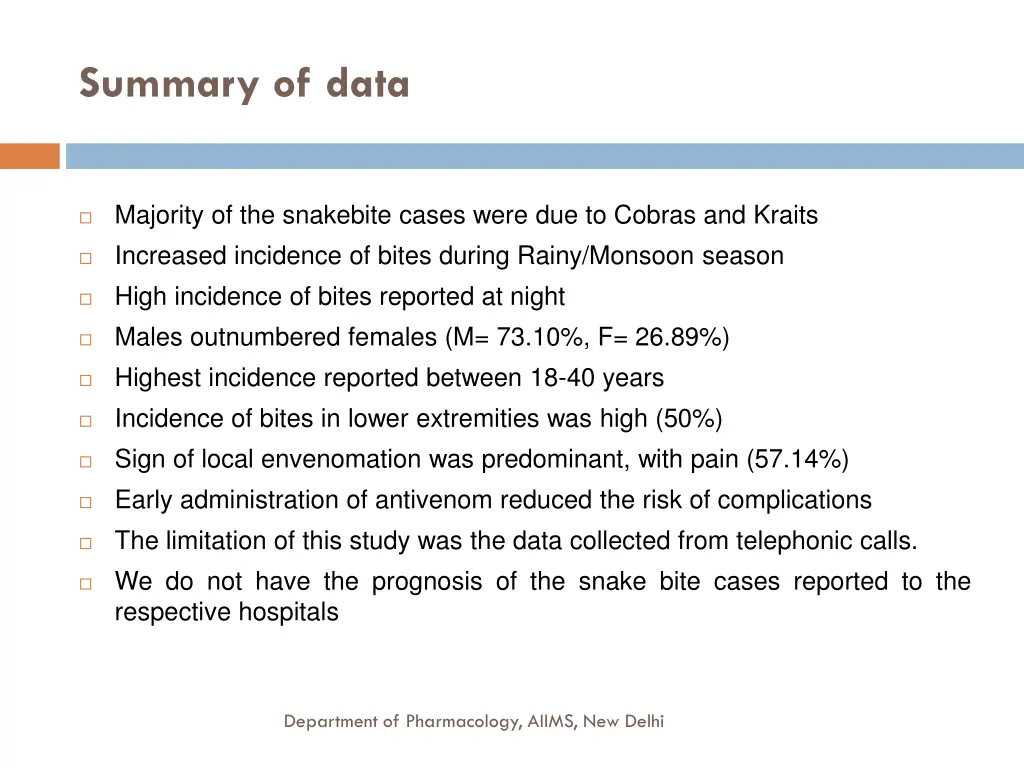 summary of data