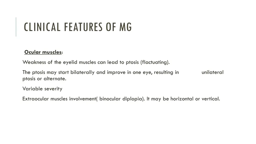 clinical features of mg 1