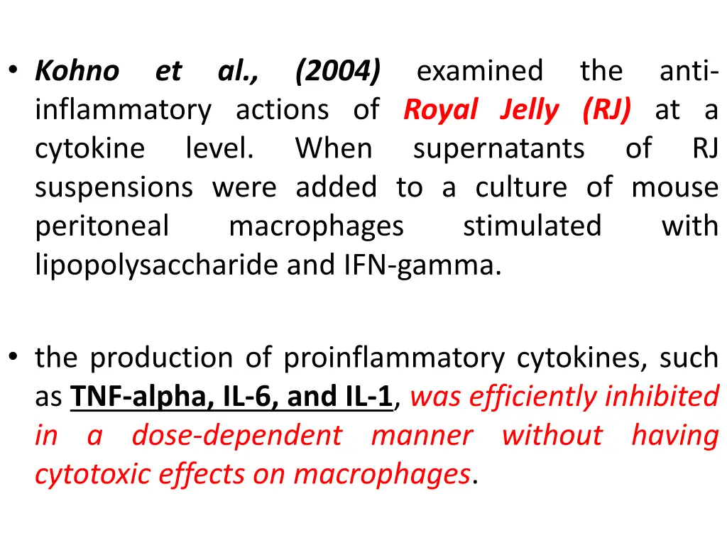 kohno inflammatory actions of royal jelly