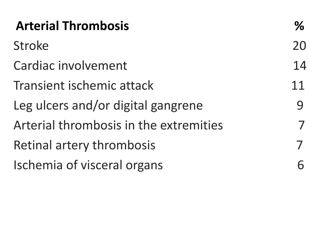 arterial thrombosis stroke 20 cardiac involvement