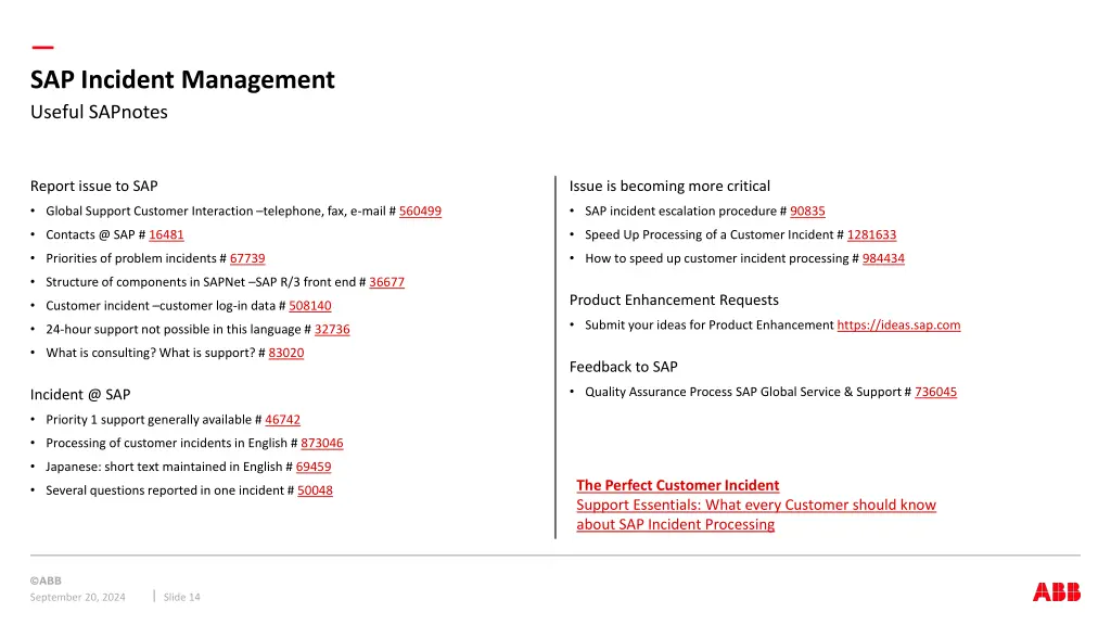 sap incident management useful sapnotes