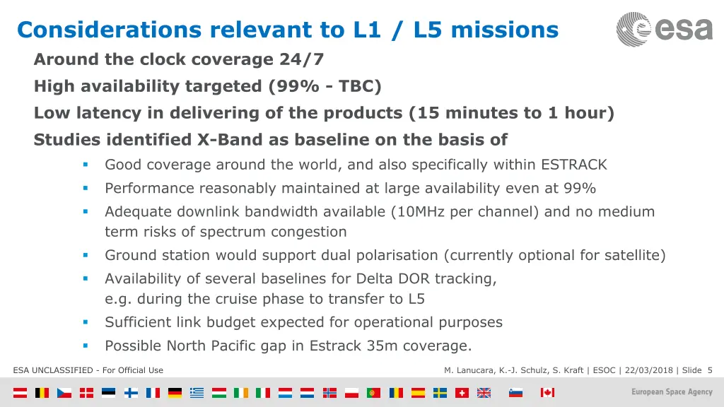 considerations relevant to l1 l5 missions around