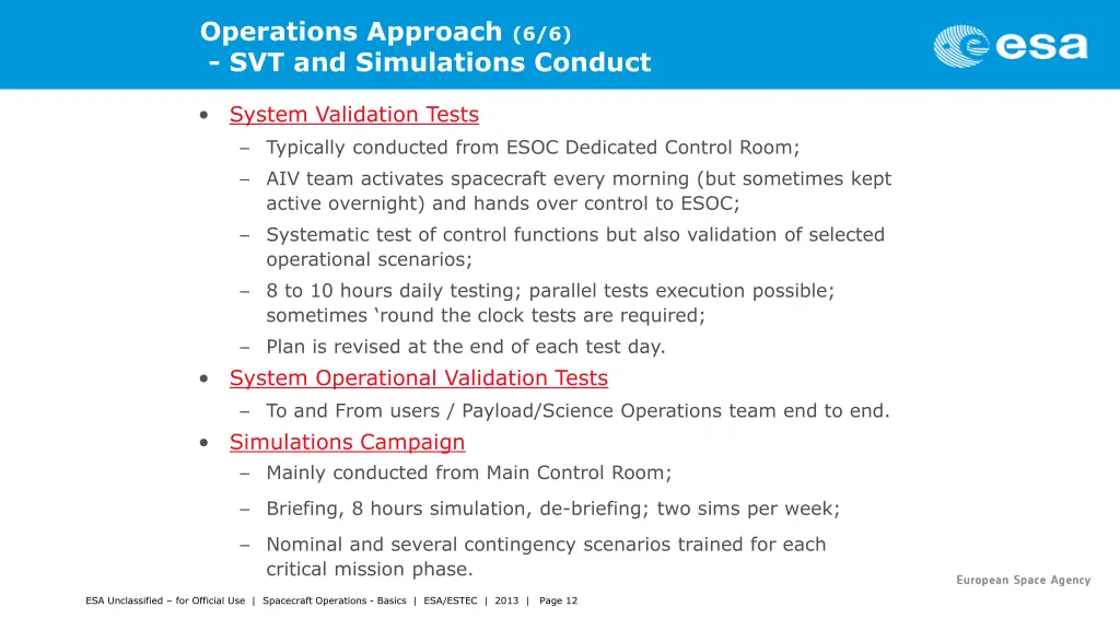 operations approach 6 6 svt and simulations