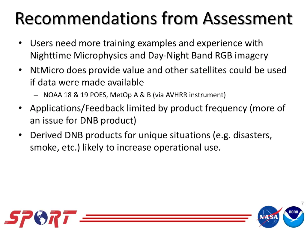 recommendations from assessment