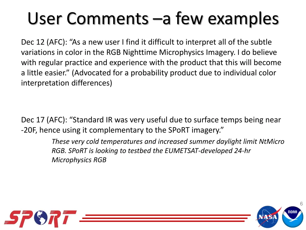 user comments a few examples