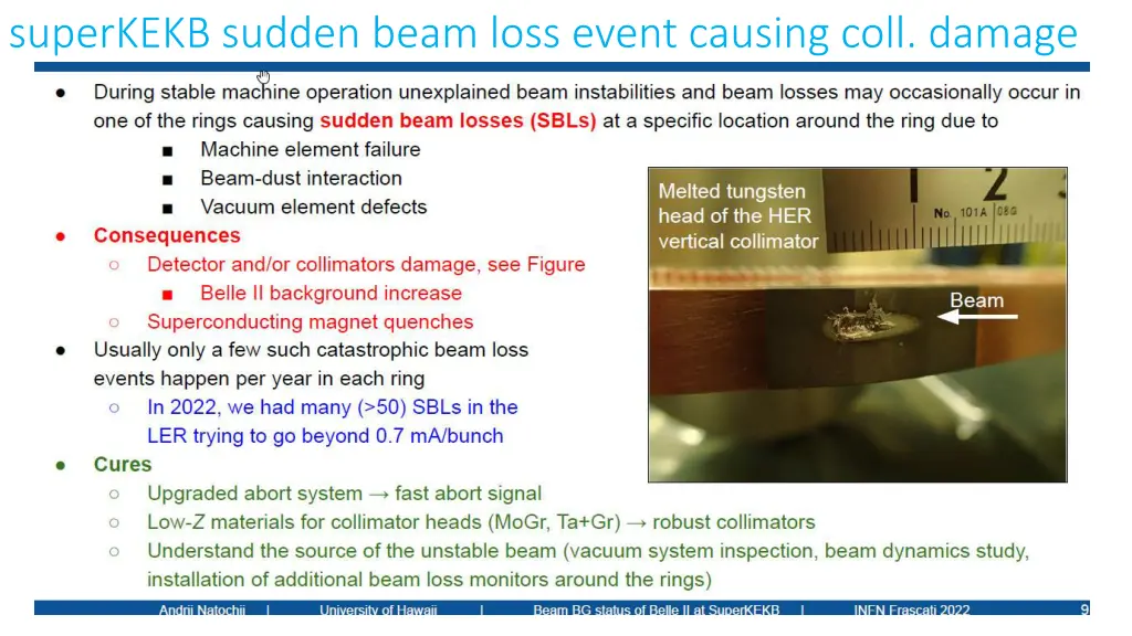 superkekb sudden beam loss event causing coll