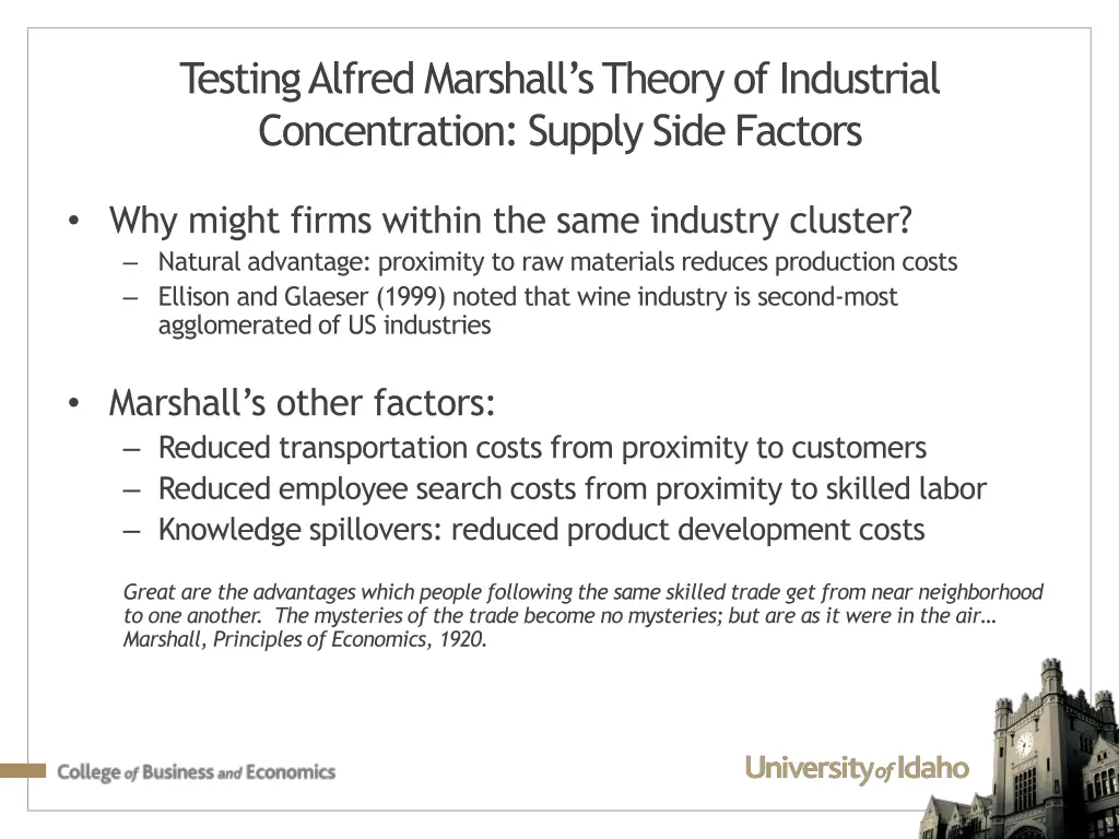 testing alfred marshall s theory of industrial