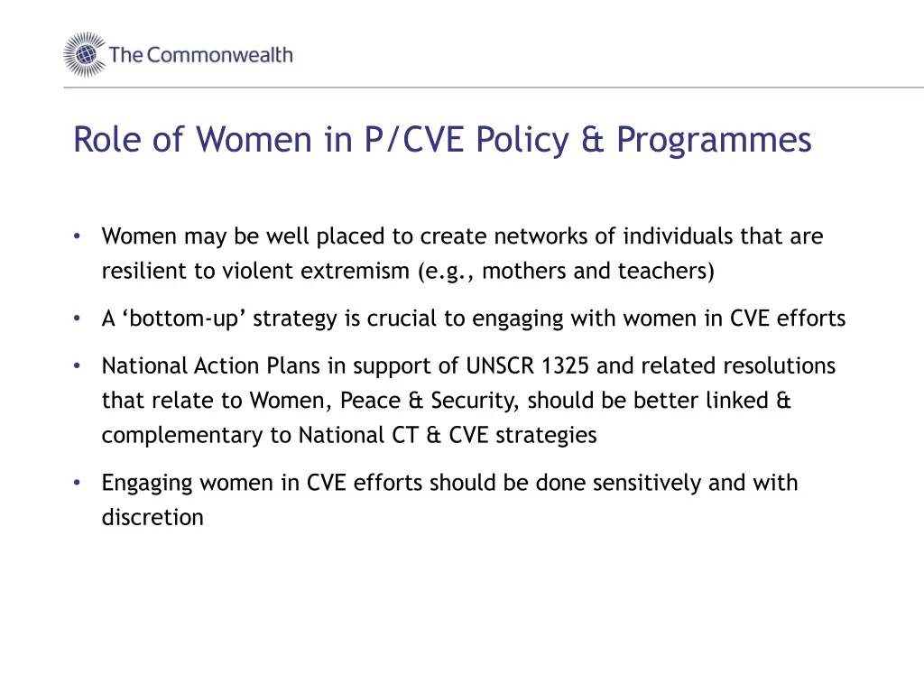 role of women in p cve policy programmes