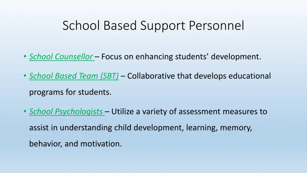 school based support personnel