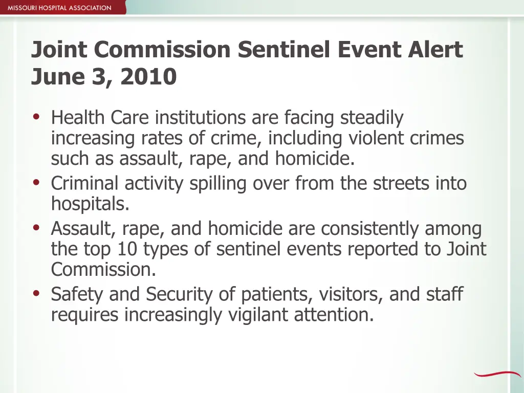 joint commission sentinel event alert june 3 2010