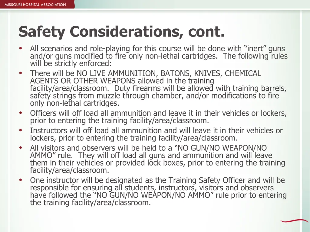 safety considerations cont all scenarios and role