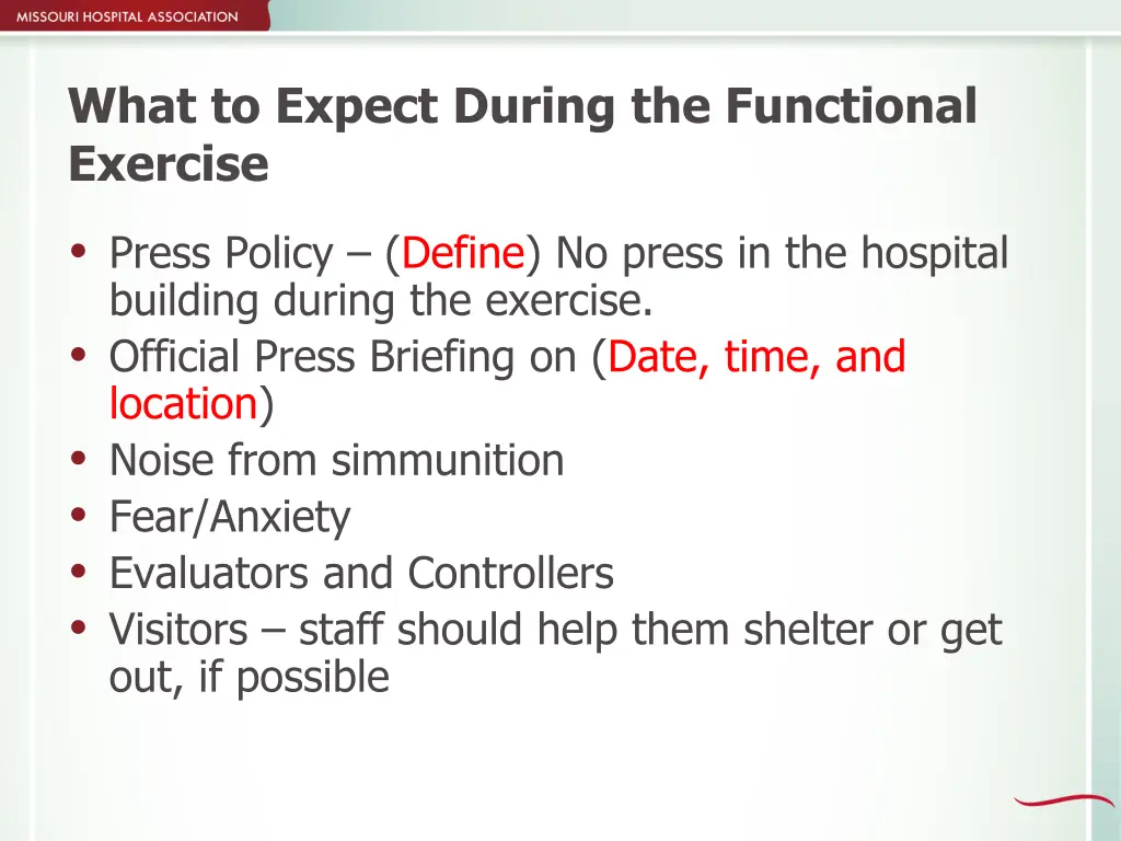 what to expect during the functional exercise