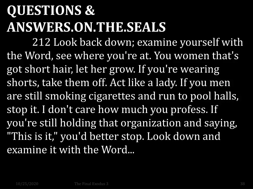 questions answers on the seals 212 look back down