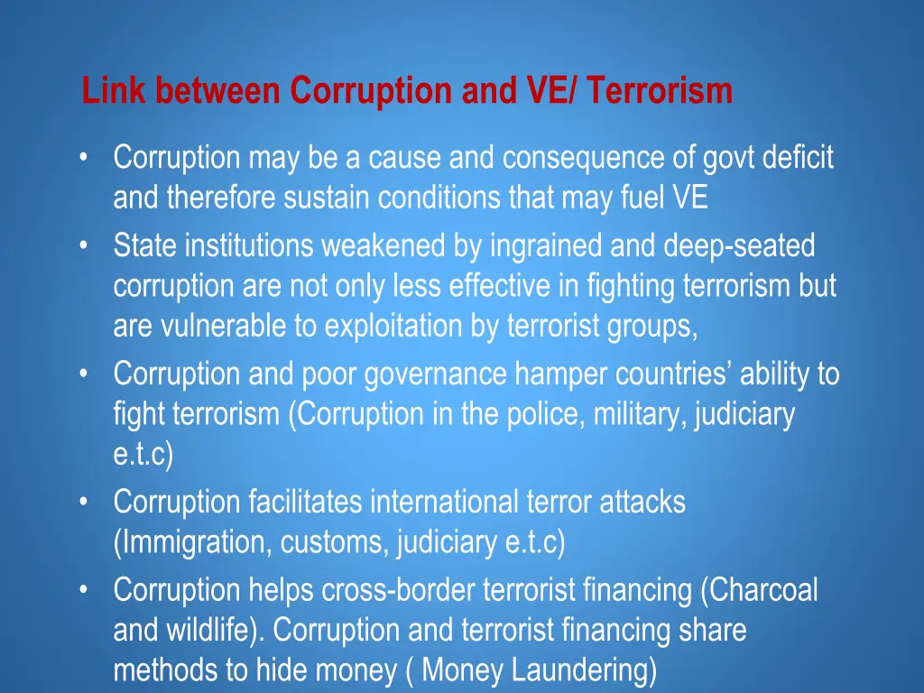 link between corruption and ve terrorism