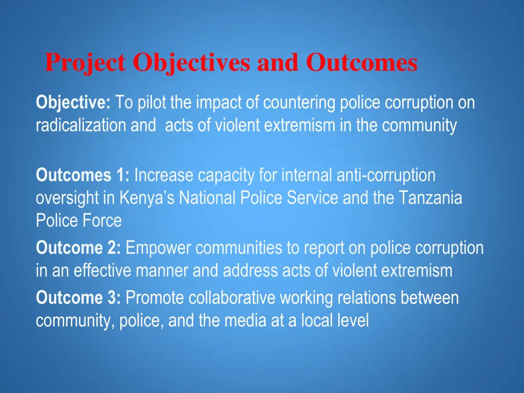 project objectives and outcomes