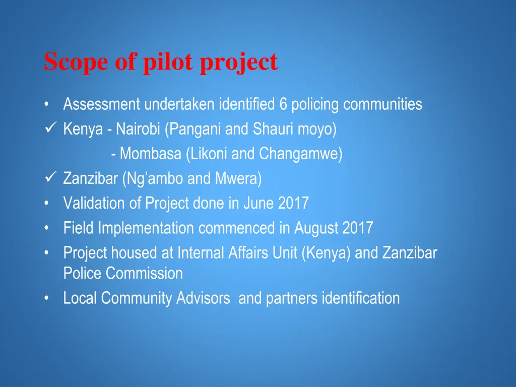 scope of pilot project