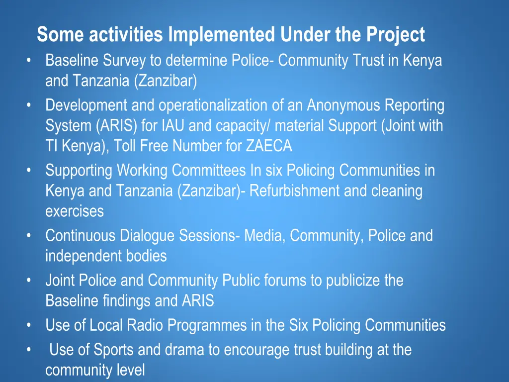 some activities implemented under the project