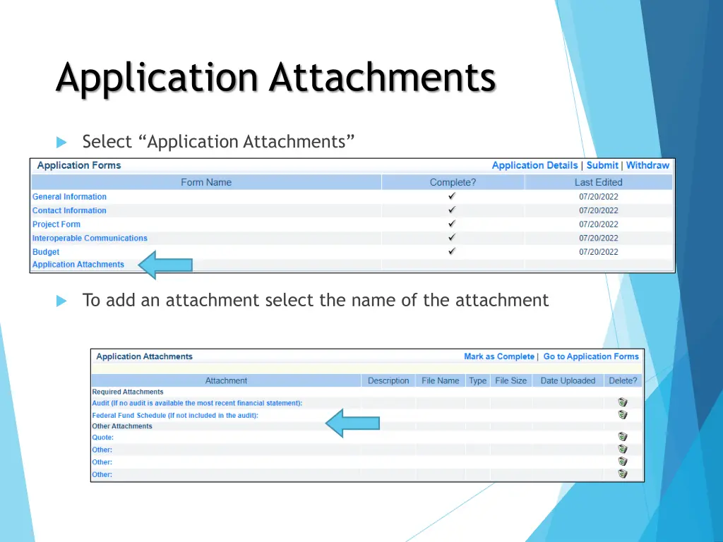 application attachments