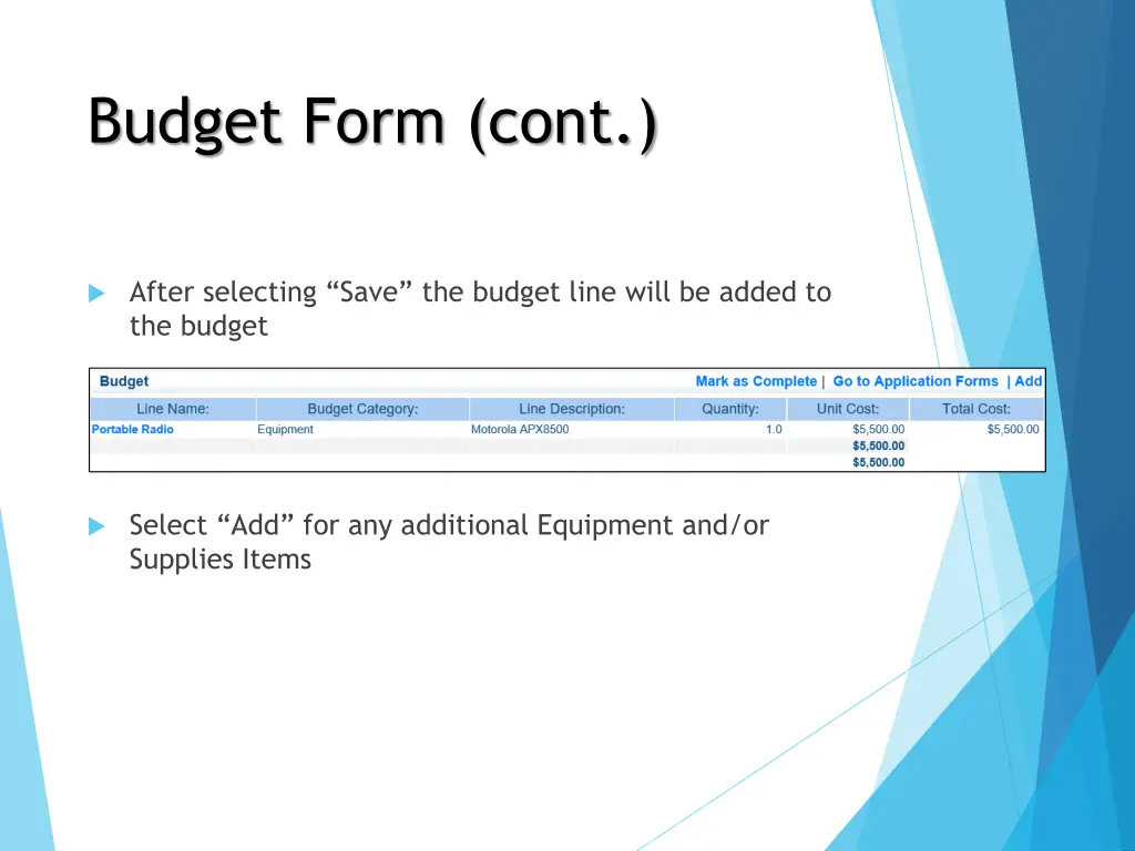 budget form cont 5