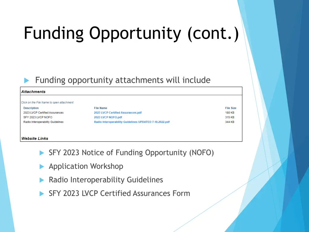 funding opportunity cont