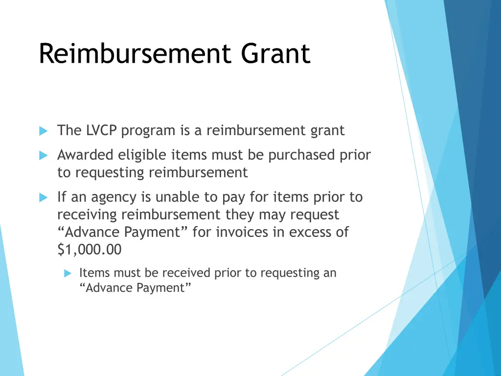 reimbursement grant