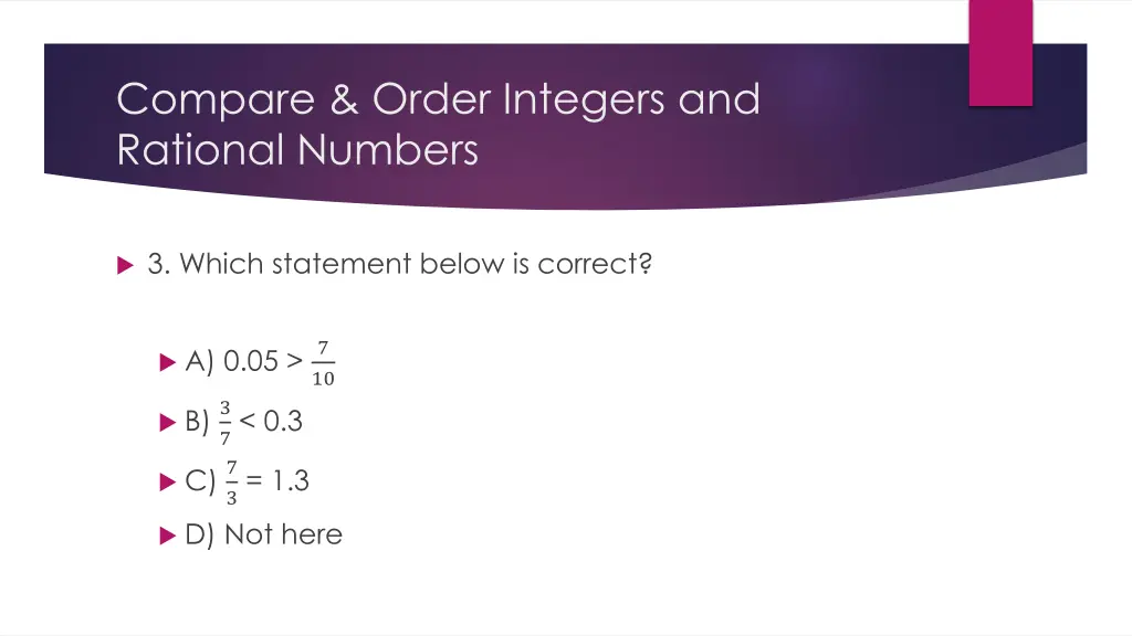 compare order integers and rational numbers 3