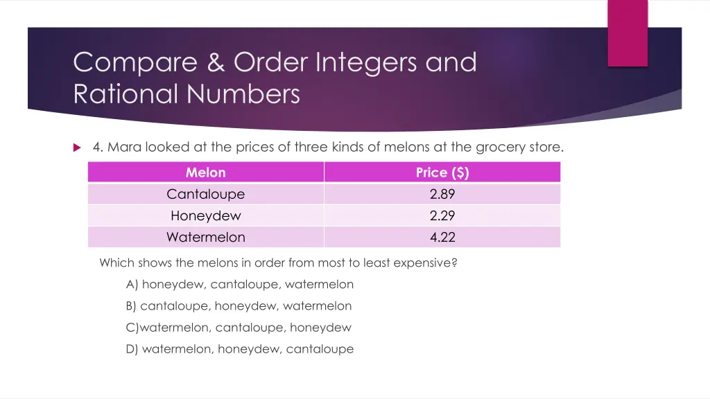 compare order integers and rational numbers 4