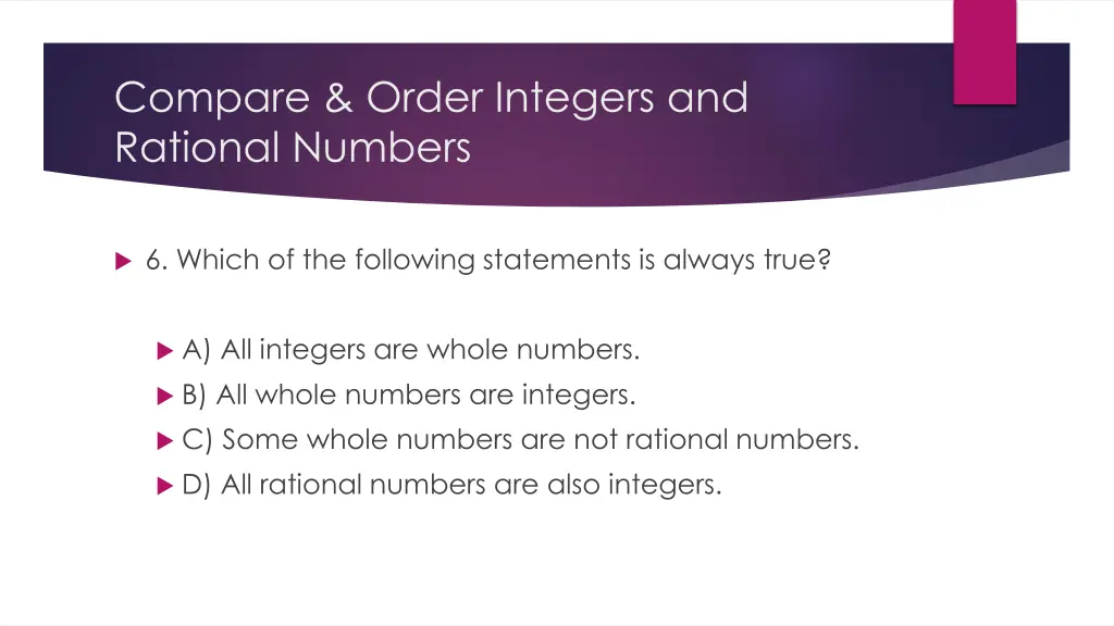 compare order integers and rational numbers 6