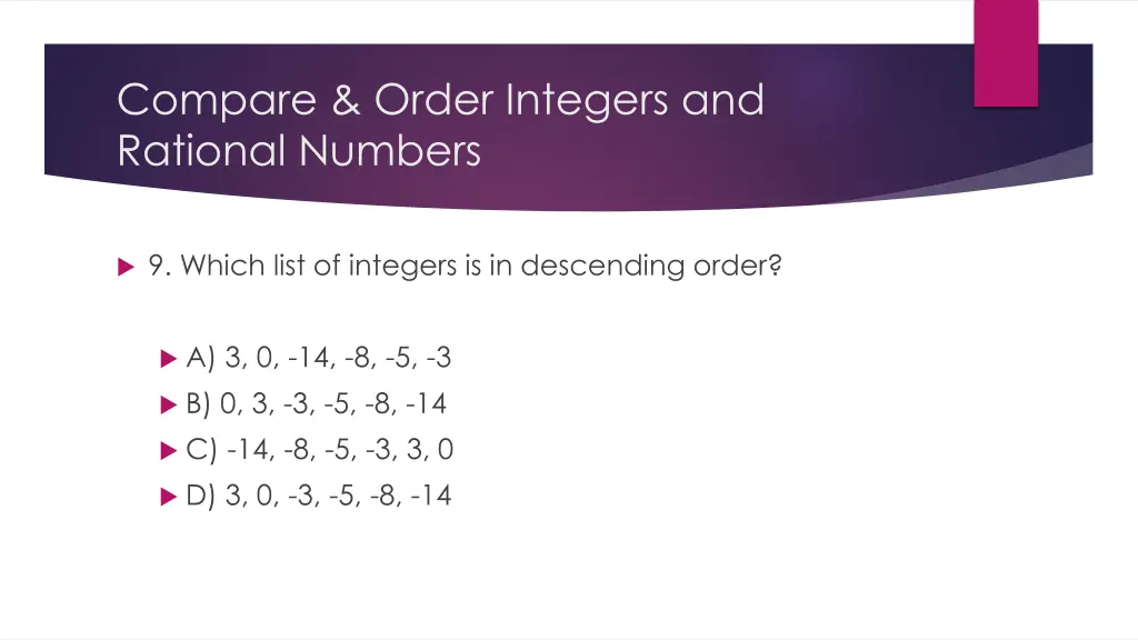 compare order integers and rational numbers 9