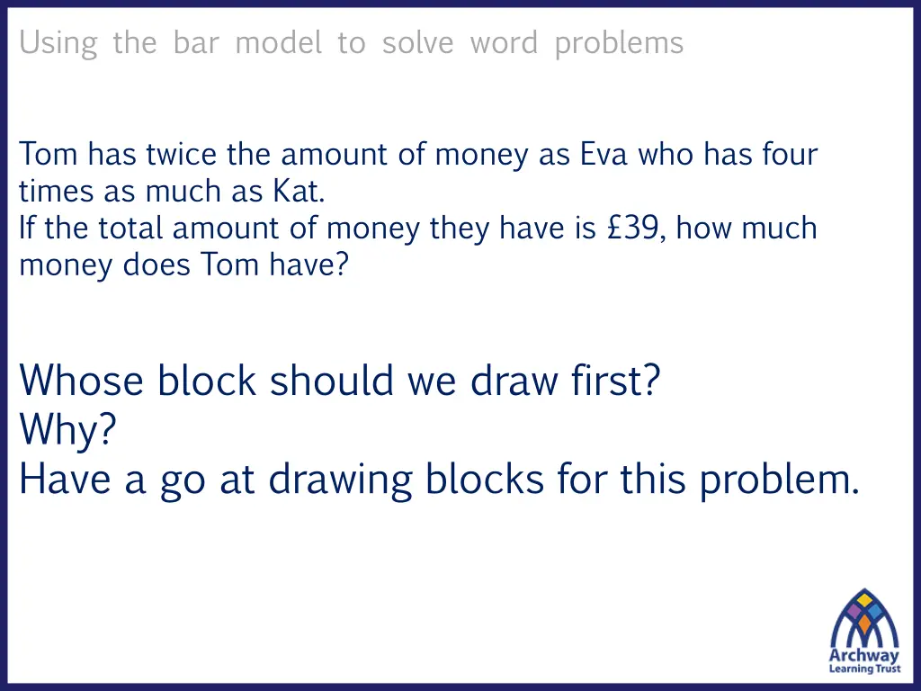 using the bar model to solve word problems 1