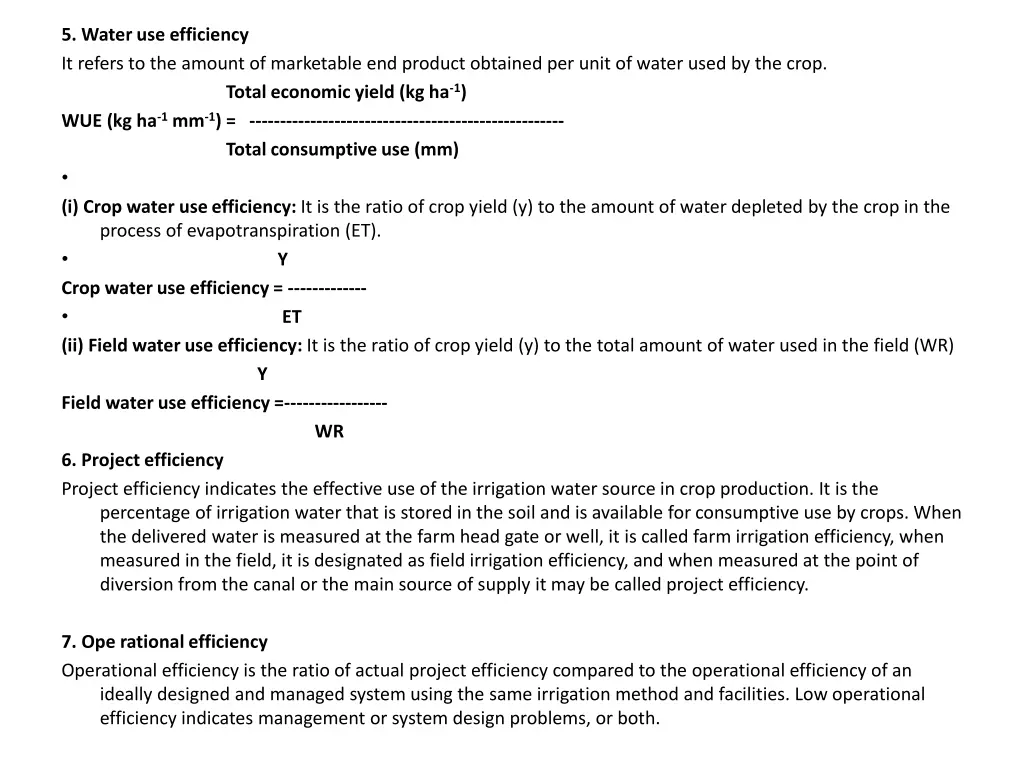 5 water use efficiency it refers to the amount