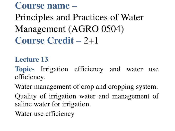 course name principles and practices of water