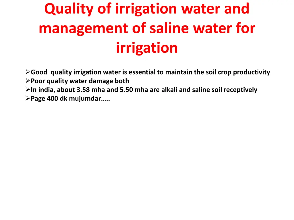 quality of irrigation water and management