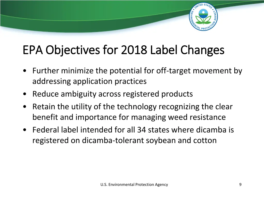 epa objectives for 2018 label changes