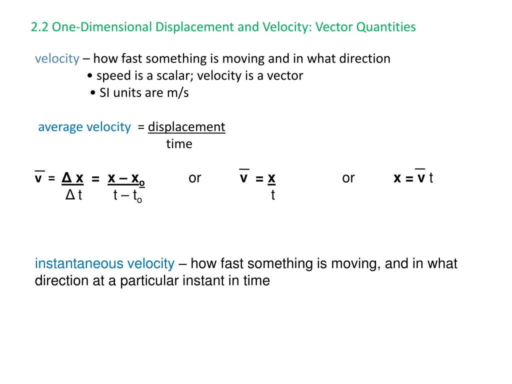 2 2 one dimensional displacement and velocity 2