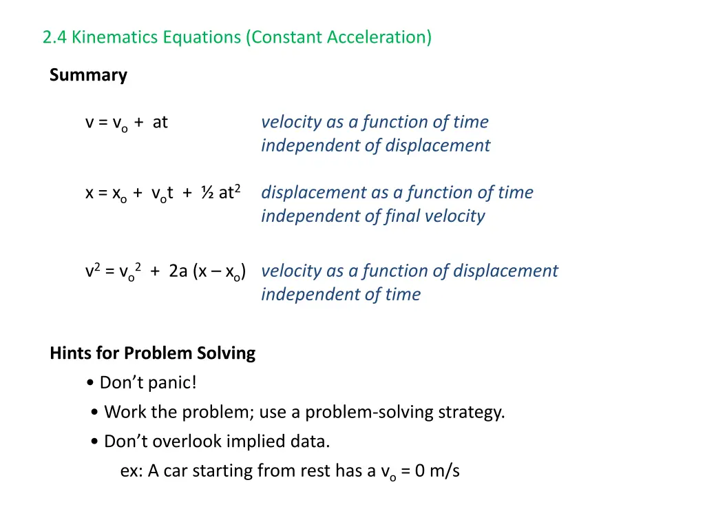 2 4 kinematics equations constant acceleration 5