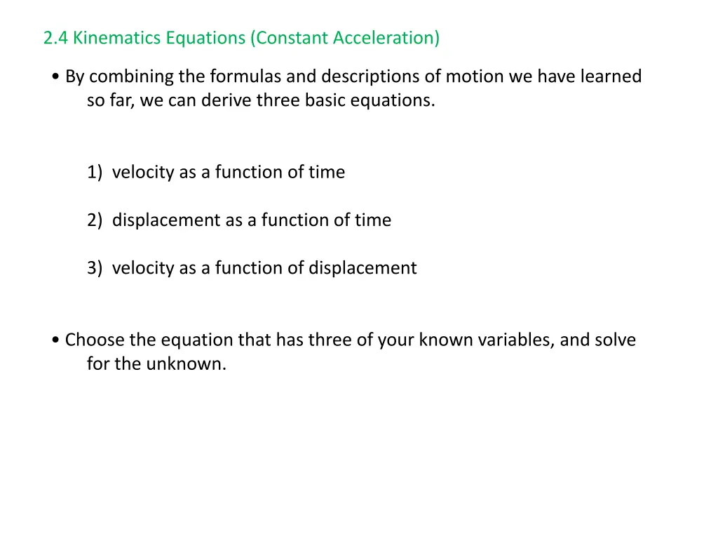 2 4 kinematics equations constant acceleration