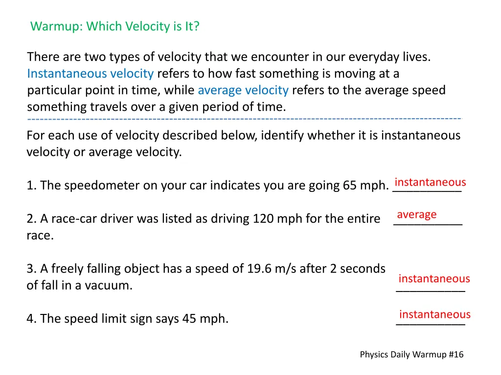 warmup which velocity is it