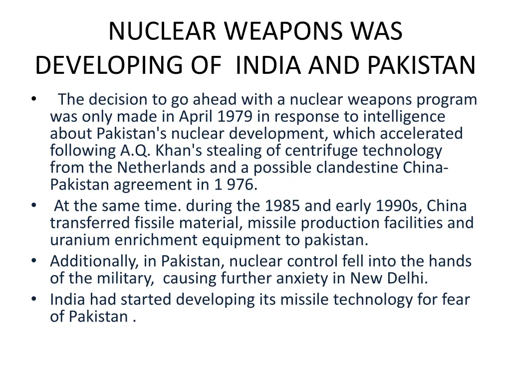 nuclear weapons was developing of india