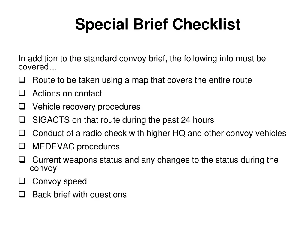 special brief checklist