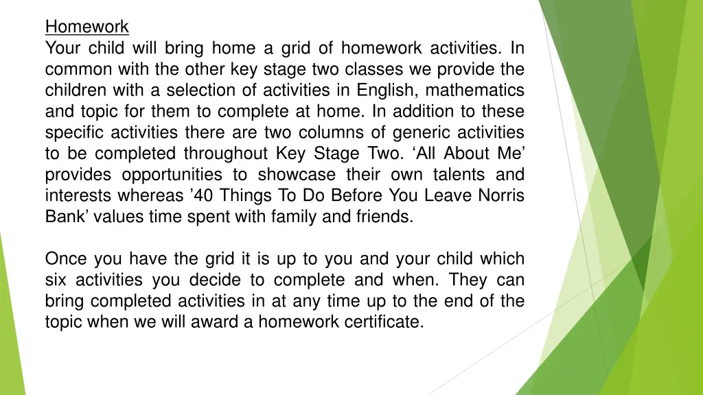 homework your child will bring home a grid