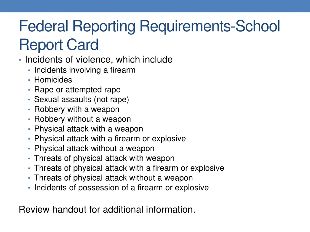 federal reporting requirements school report card 1