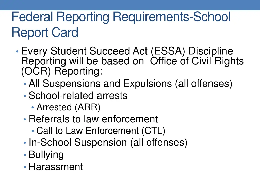 federal reporting requirements school report card