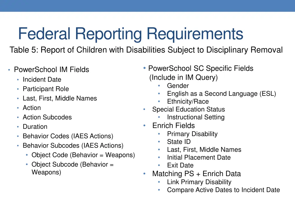 federal reporting requirements table 5 report