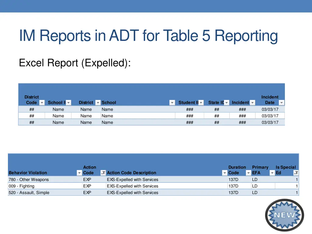 im reports in adt for table 5 reporting 2