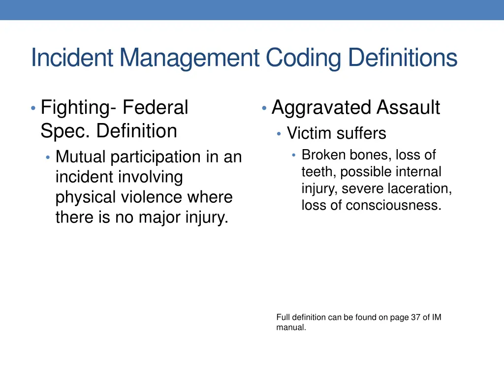 incident management coding definitions