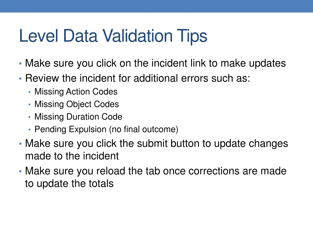 level data validation tips