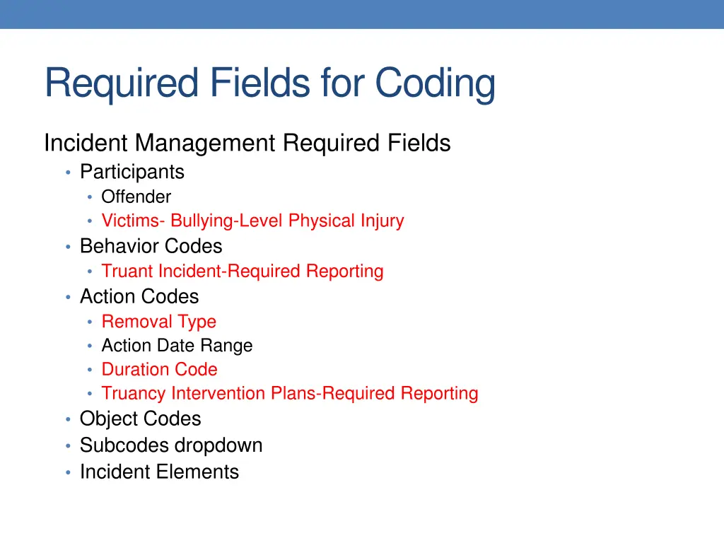 required fields for coding