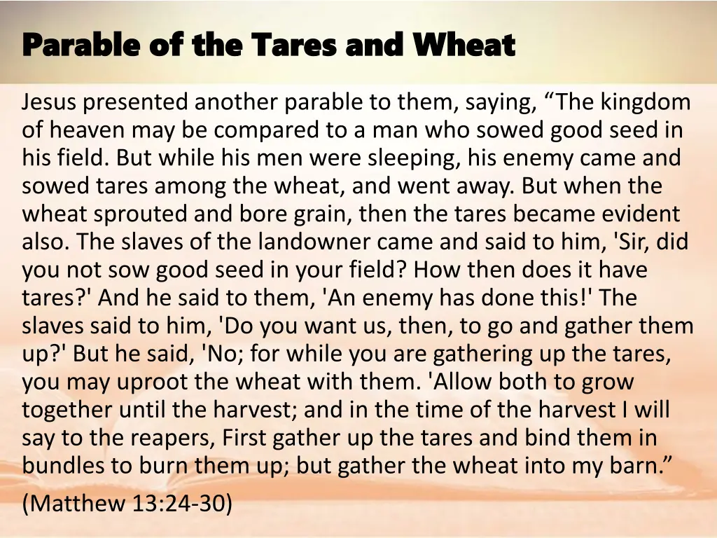 parable of the tares and wheat parable