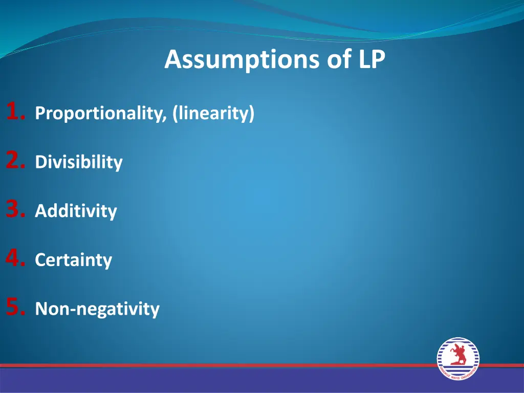 assumptions of lp